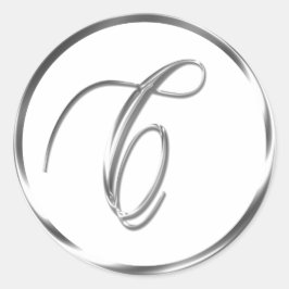 C Monogram Faux Silver Envelope of Favor Seal Ronde Sticker