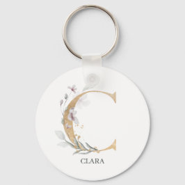 C Monogram Floral Aangepaste Sleutelhanger