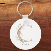 C Monogram Floral Aangepaste Sleutelhanger (Voorkant)