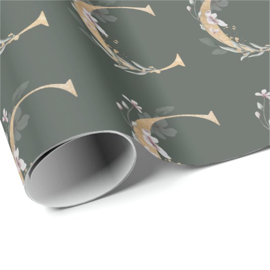 C Monogram Floral Cadeaupapier (Rol Hoek)
