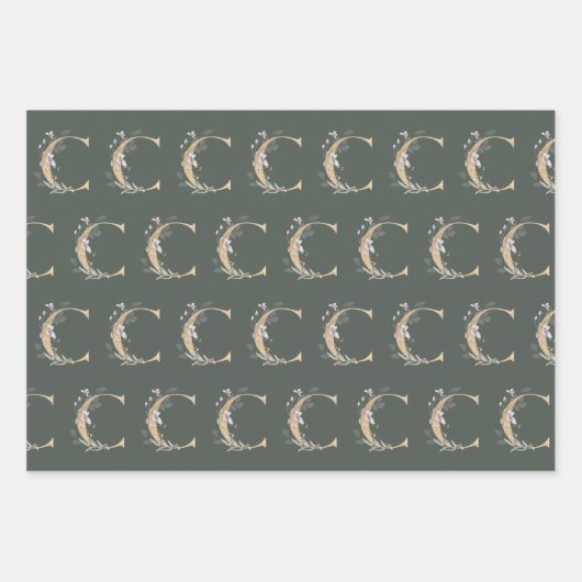 C Monogram Floral Inpakpapier Vel (Voorkant)