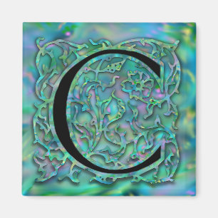 C Monogram "Green Garden Besque" vierkante magneet