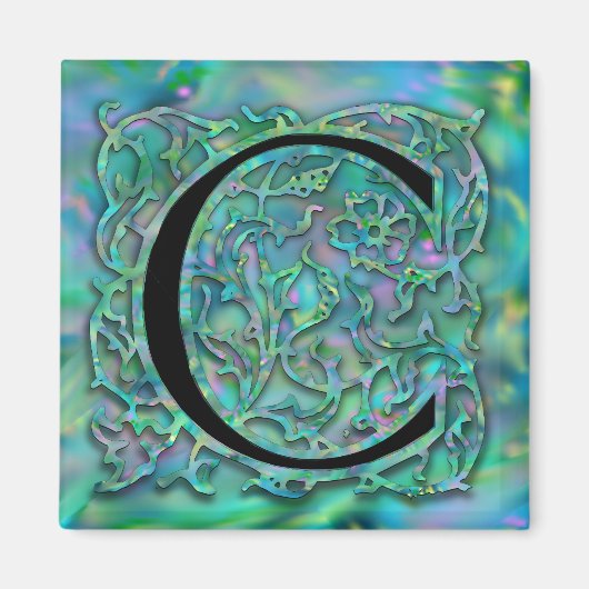 C Monogram "Green Garden Besque" vierkante magneet (Voorkant)