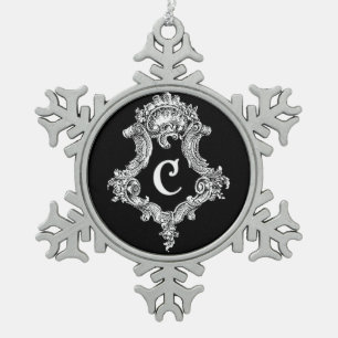 C Monogram Initiaal Tin Sneeuwvlok Ornament