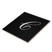 C Monogram Initiaal Wit op Zwart Tegeltje (Zijkant)