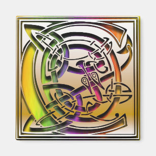 C Monogram "Keltische regenboog" vierkante magneet