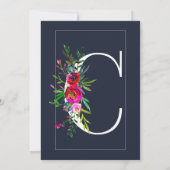 C Monogram Laatste Initiaal Modern Blauw Bloemig H Kaart (Achterkant)