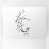 'C' Monogram mooi geborsteld Floral Wedding Drieluik Uitnodiging (Binnenzijde eerst)