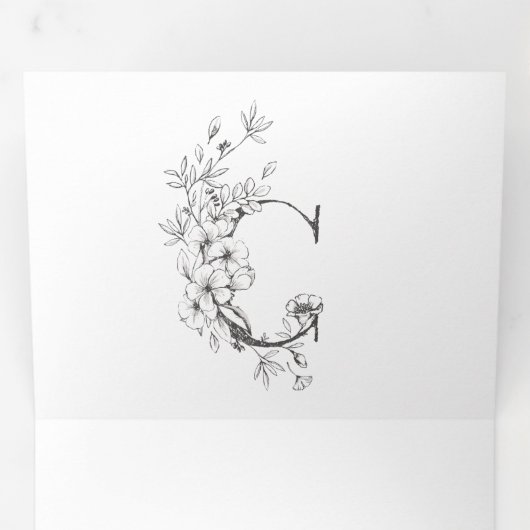 'C' Monogram mooi geborsteld Floral Wedding Drieluik Uitnodiging (Binnenzijde eerst)