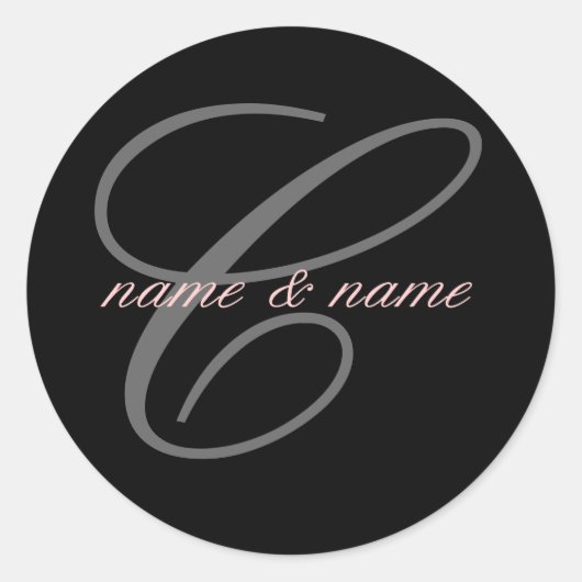 C monogram naametiket ronde sticker (Voorkant)