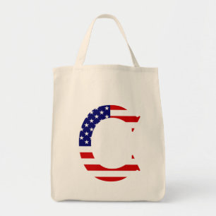 C Monogram overlay op USA Flag gtcnt Tote Bag