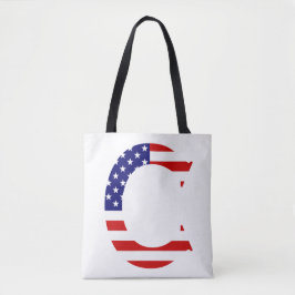 C Monogram overlay op USA Flag stint Tote Bag