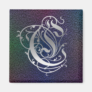 C Monogram "Paulus zilver op zwart" vierkante magn Magneet