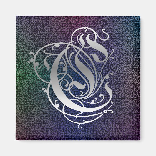 C Monogram "Paulus zilver op zwart" vierkante magn Magneet (Voorkant)