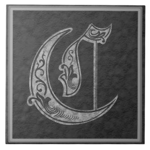 C Monogram "Royal Grey Stone" keramische tegels Tegeltje