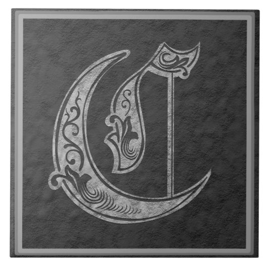 C Monogram "Royal Grey Stone" keramische tegels Tegeltje (Voorkant)