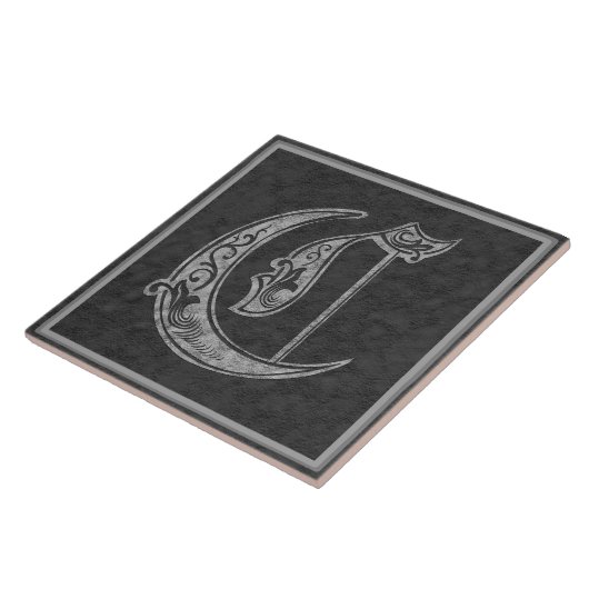 C Monogram "Royal Grey Stone" keramische tegels Tegeltje (Zijkant)