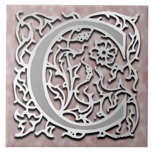 C Monogram "Silver Stone" Keramische Tegel Tegeltje (Voorkant)