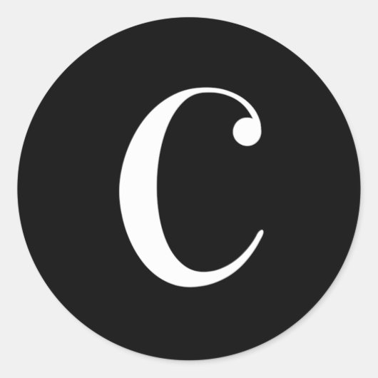 C-monogram, witte tekst op zwart ronde sticker (Voorkant)