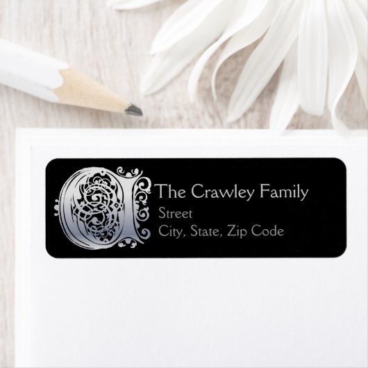 C Monogram "Zilveren Kant" ontwerp Adreslabels Etiket (Insitu)