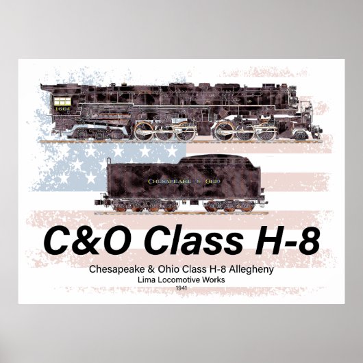 C&O Class H-8 Allegheny Locomotive - American flag Poster (Voorkant)