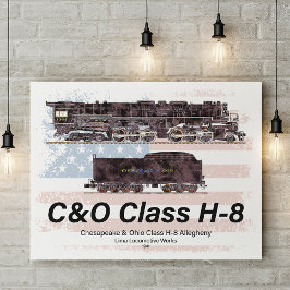 C&O Class H-8 Allegheny Locomotive - American flag Poster