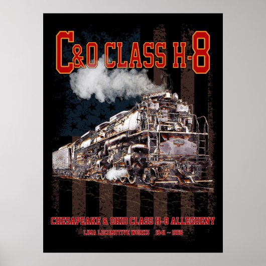 C&O Class H-8 Allegheny Locomotive - American flag Poster (Voorkant)