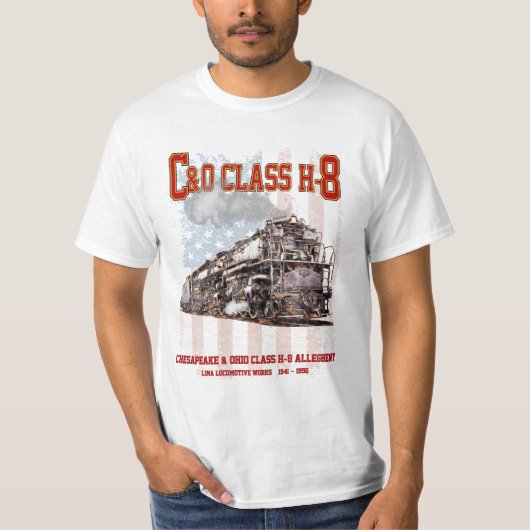 C&O Class H-8 Allegheny Locomotive - American flag T-shirt (Voorkant)