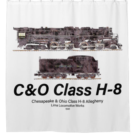 C&O Class H-8 Allegheny Steam Locomotive Profile Douchegordijn (Voorkant)