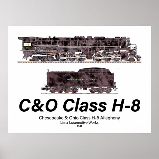 C&O Class H-8 Allegheny Steam Locomotive Profile Poster (Voorkant)
