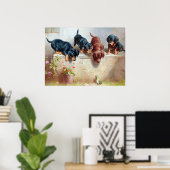 C. Reichert Painting Dachshund Puppies and Frog Poster (Thuiskantoor)