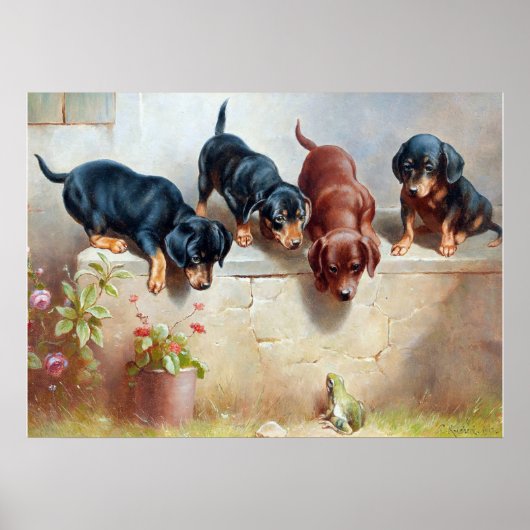 C. Reichert Painting Dachshund Puppies and Frog Poster (Voorkant)