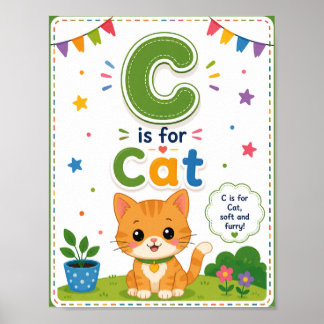 C staat voor Kat Alfabet Klasposter voor Kinderen Poster