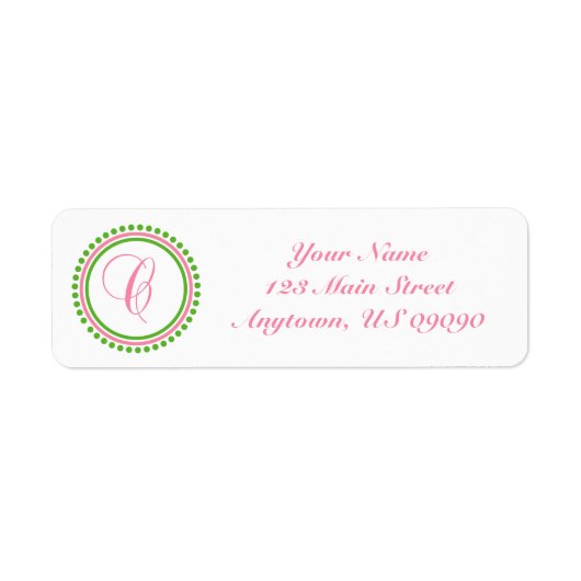 C stip cirkel mongram adreslabel (roze / groen) etiket (Voorkant)