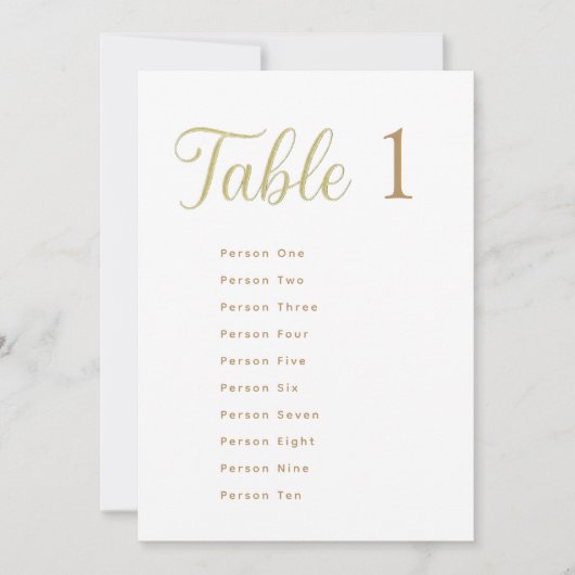 Cِustom Elegant Gold Table Number 1 Seating Chart Kaart (Voorkant)
