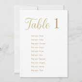 Cِustom Elegant Gold Table Number 1 Seating Chart Kaart (Achterkant)