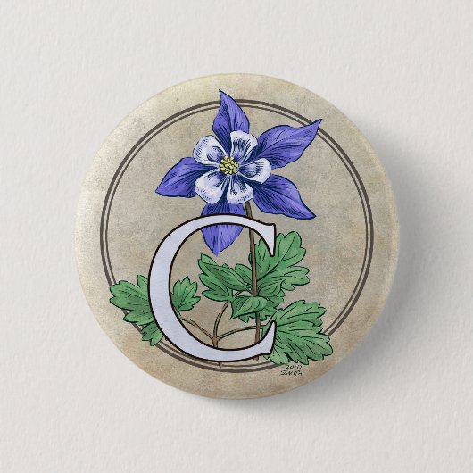 C voor Columbinebloem Ronde Button (Voorkant)