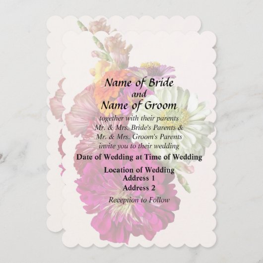 c_ZinniaGemengdeKleurenZinnia Boeket Gemengde Huwe Kaart (Voorkant / Achterkant)