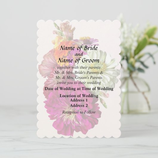 c_ZinniaGemengdeKleurenZinnia Boeket Gemengde Huwe Kaart (Staand voorkant)