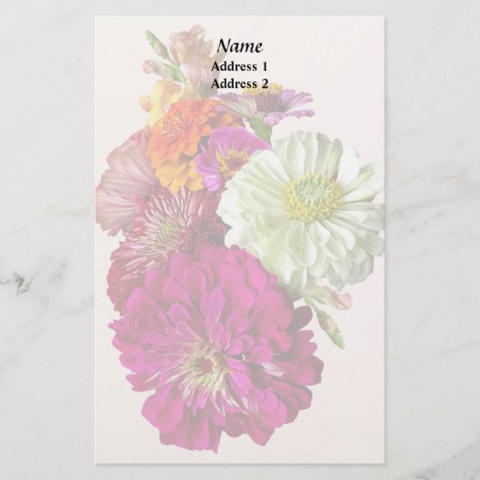 c_ZinniaMixedColorsZinnia Bouquet gemengd huwelijk Briefpapier (Voorkant)