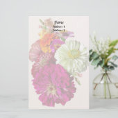 c_ZinniaMixedColorsZinnia Bouquet gemengd huwelijk Briefpapier (Staand voorkant)
