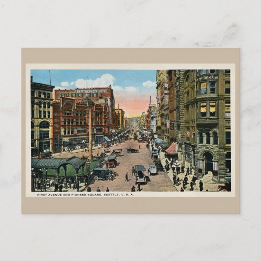 ca. 1900 Seattle First Avenue en Pioneer Square Po Briefkaart (Voorkant)