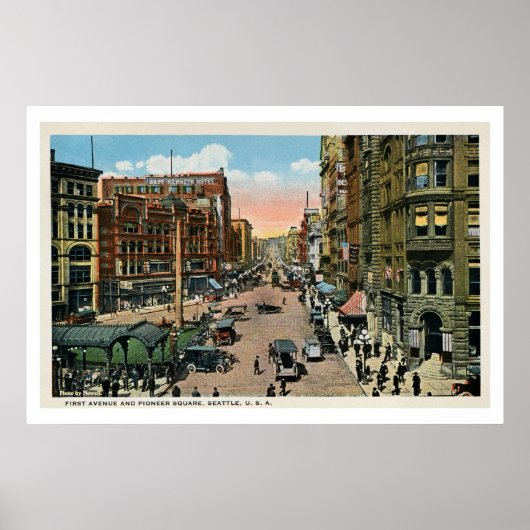 ca. 1900 Seattle First Avenue en Pioneer Square Poster (Voorkant)