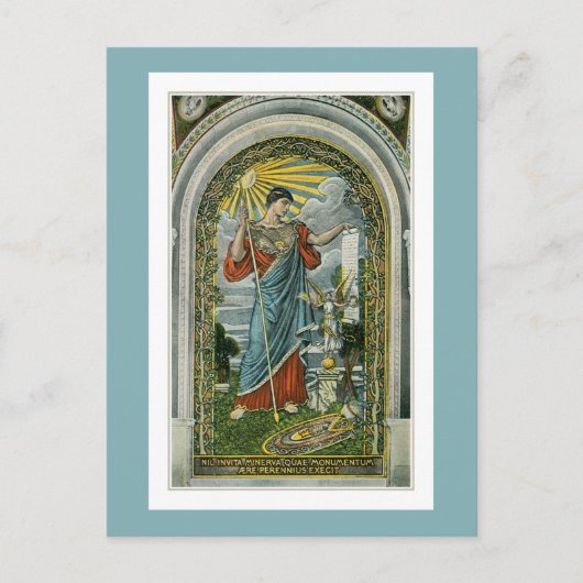 ca 1910, Minerva Mosaic bij de bibliotheek van het Briefkaart (Voorkant)