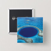 CA, Belize. Luchtbeeld van Blue Hole (diameter Vierkante Button 5,1 Cm (Voorkant /achterkant)