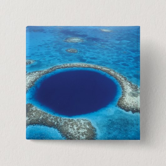 CA, Belize. Luchtbeeld van Blue Hole (diameter Vierkante Button 5,1 Cm (Voorkant)