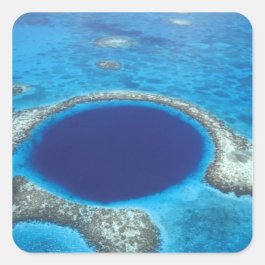 CA, Belize. Luchtbeeld van Blue Hole (diameter Vierkante Sticker (Voorkant)