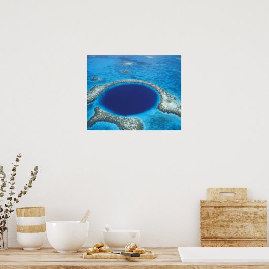 CA, Belize. Luchtvaartuig uitzicht van de blauwe h Poster (Keuken)