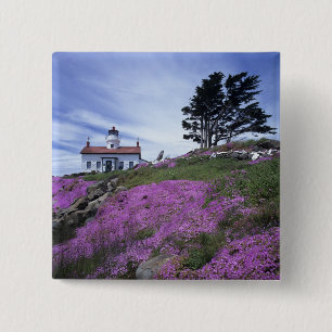 CA, Crescent City, vuurtoren Battery Point met Vierkante Button 5,1 Cm