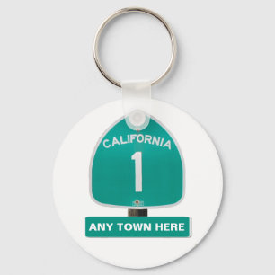  CA Highway 1 "Any Town here"-Sleutelhanger Sleutelhanger